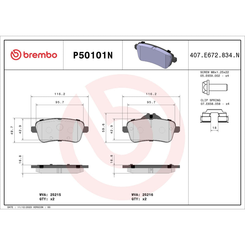 BREMBO Ceramic Rear Disc Brake Pad Set - P50101N