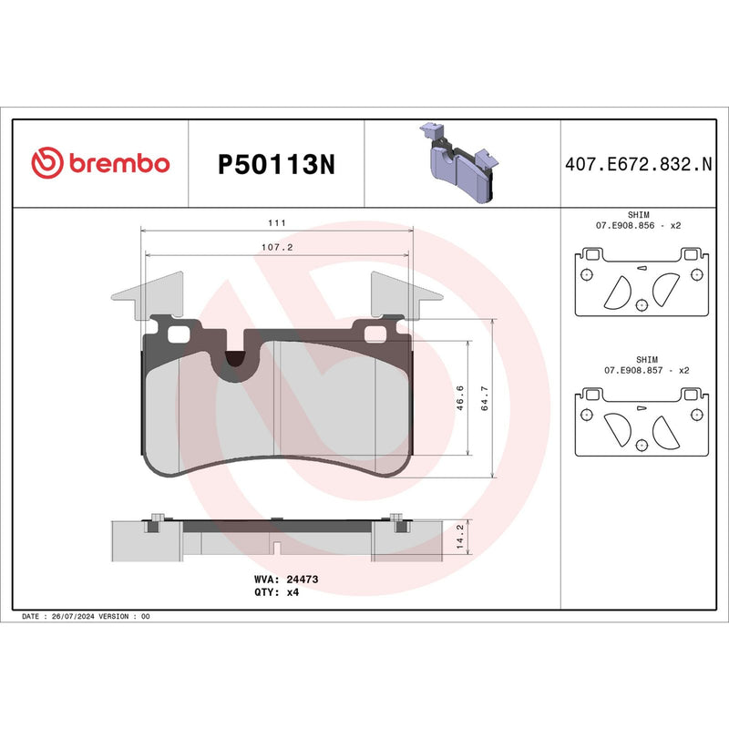 BREMBO Ceramic Rear Disc Brake Pad Set - P50113N