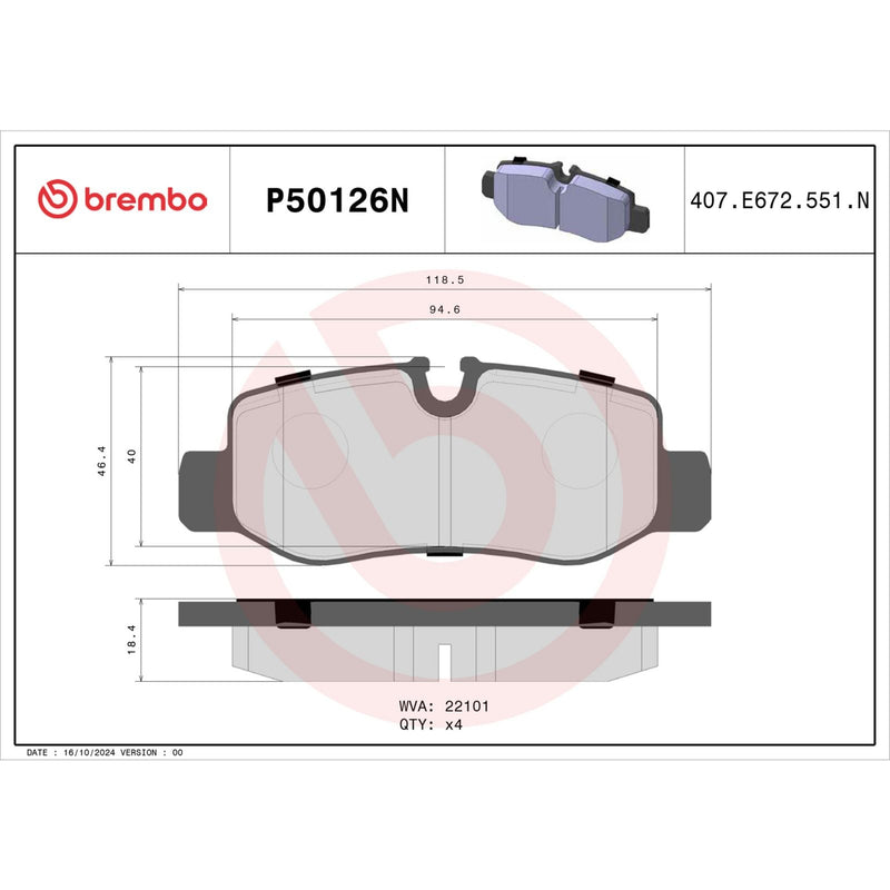 BREMBO Ceramic Rear Disc Brake Pad Set - P50126N
