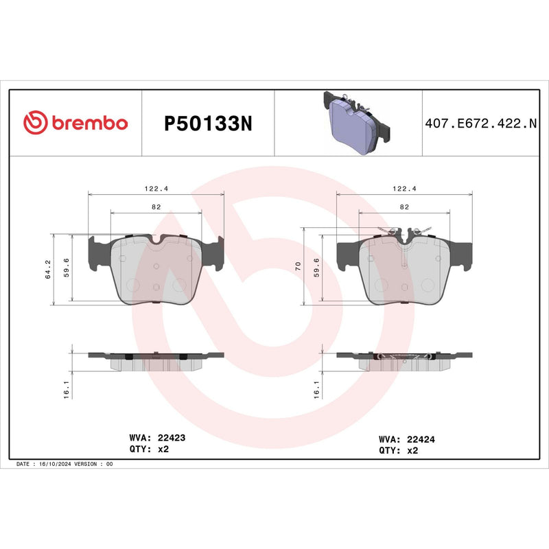 BREMBO CERAMIC Brake Pad Set P50133N