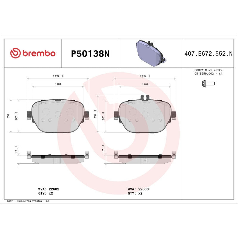 BREMBO CERAMIC Brake Pad Set P50138N