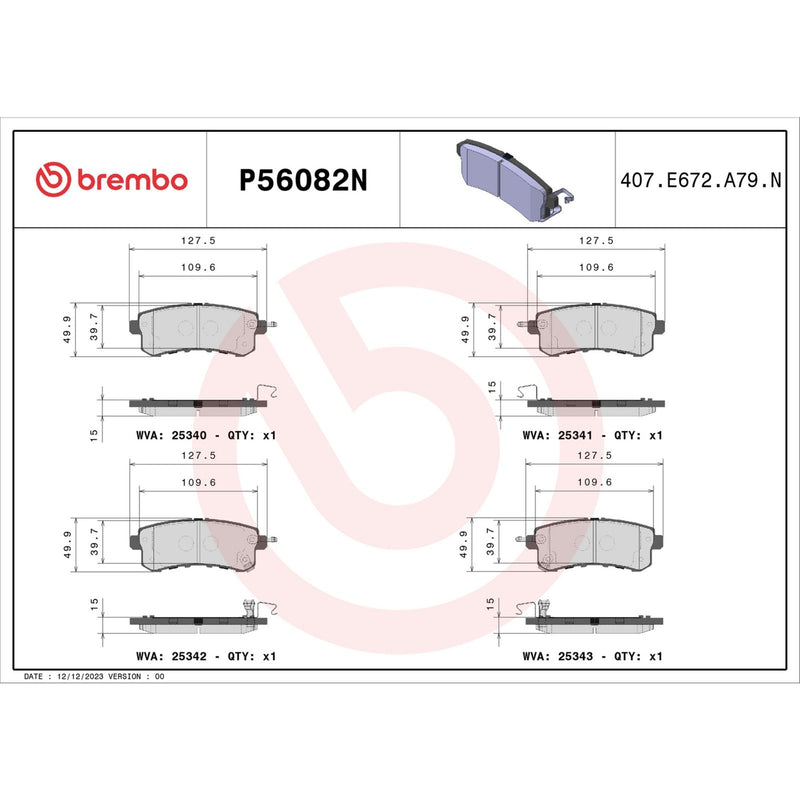 BREMBO Ceramic Rear Disc Brake Pad Set - P56082N