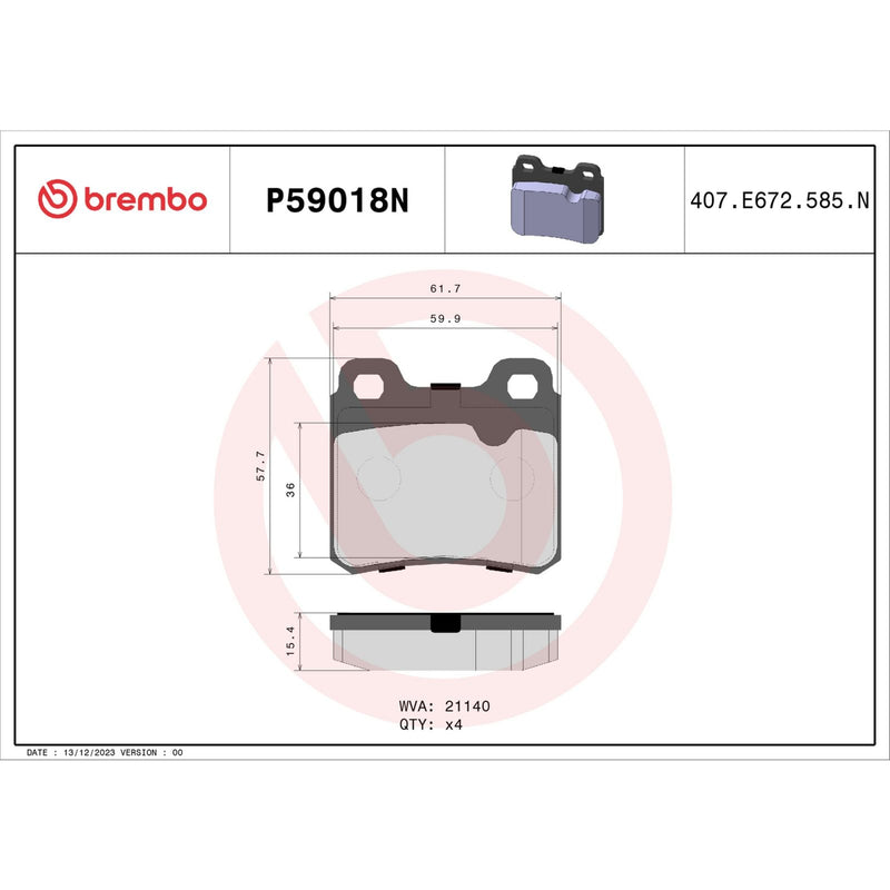 BREMBO Ceramic Rear Disc Brake Pad Set - P59018N