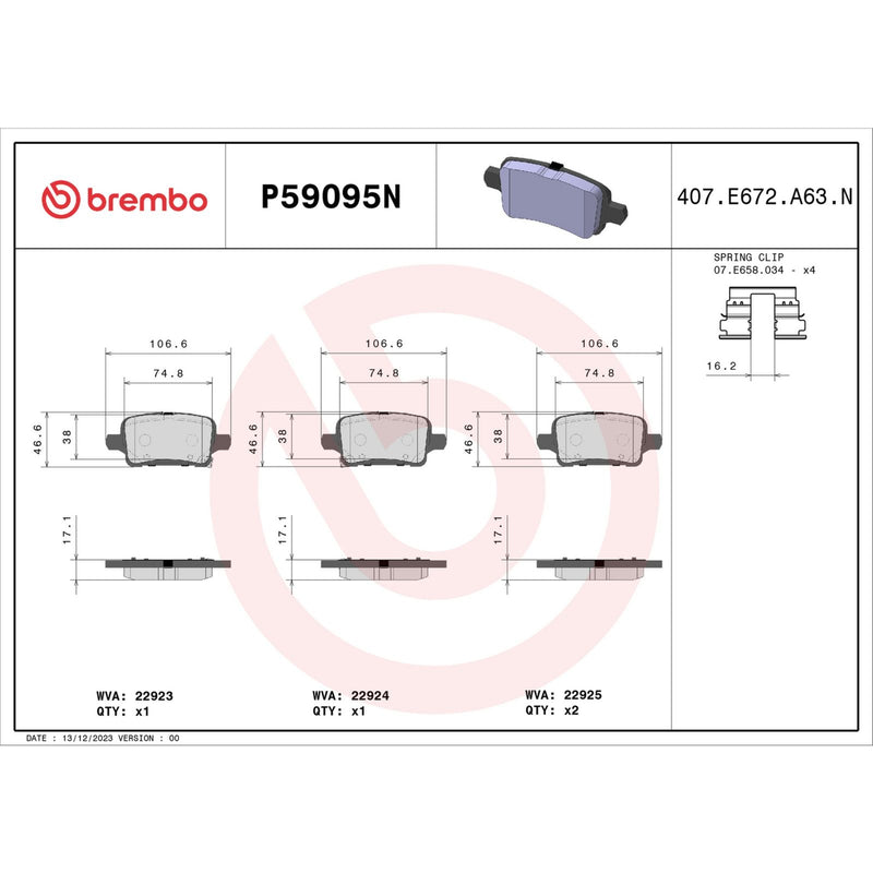 BREMBO Ceramic Rear Disc Brake Pad Set - P59095N