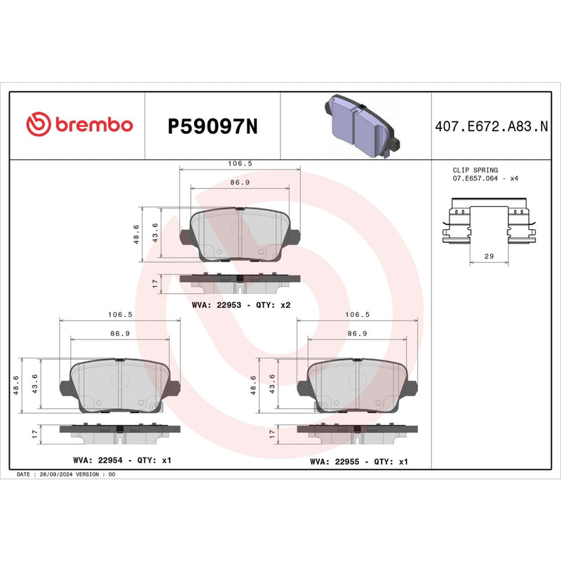 BREMBO Ceramic Rear Disc Brake Pad Set - P59097N