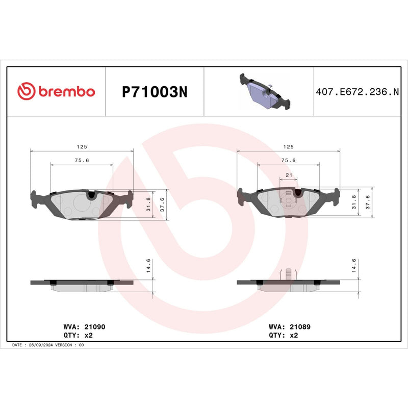 BREMBO Ceramic Rear Disc Brake Pad Set - P71003N