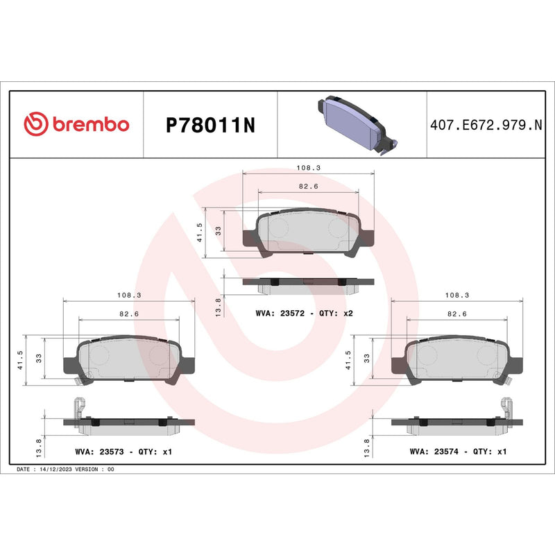 BREMBO Ceramic Rear Disc Brake Pad Set - P78011N