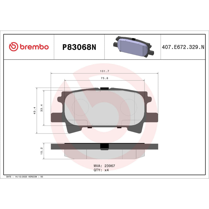 BREMBO Ceramic Rear Disc Brake Pad Set - P83068N