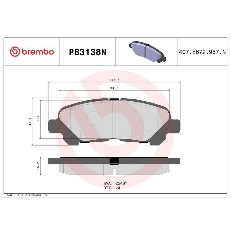 BREMBO Ceramic Rear Disc Brake Pad Set - P83138N