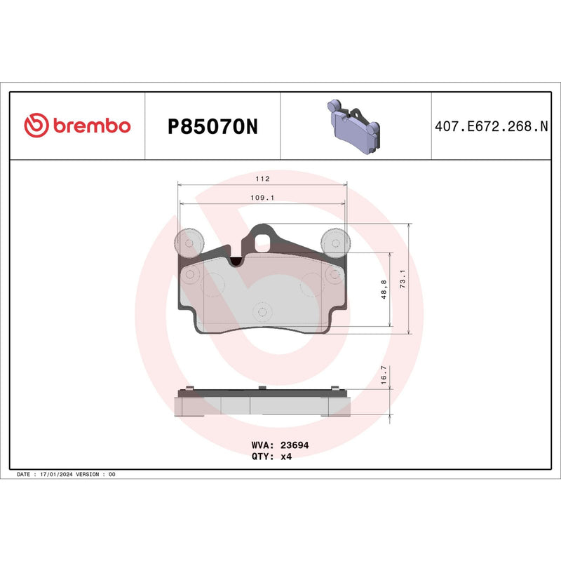 BREMBO CERAMIC Brake Pad Set P85070N