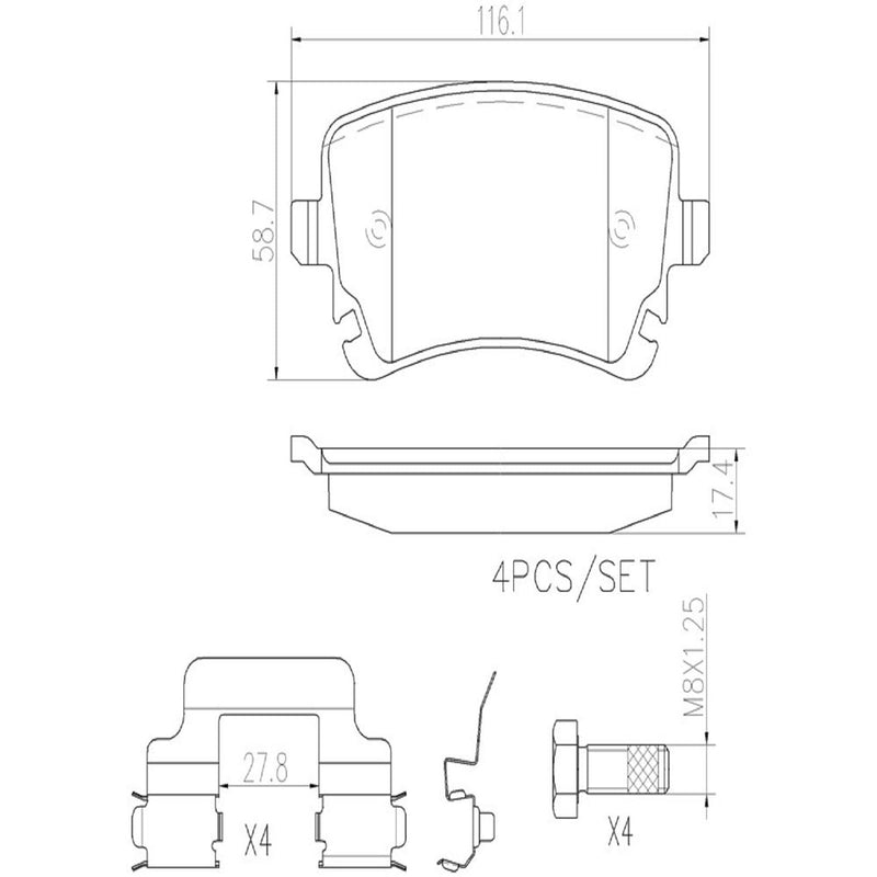 BREMBO Ceramic Rear Disc Brake Pad Set - P85076N