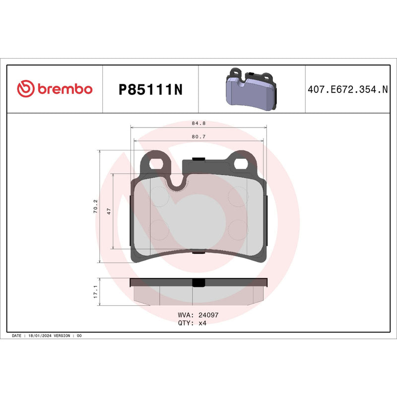 BREMBO Ceramic Rear Disc Brake Pad Set - P85111N