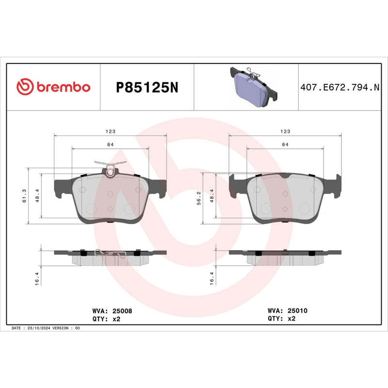 BREMBO CERAMIC Brake Pad Set P85125N