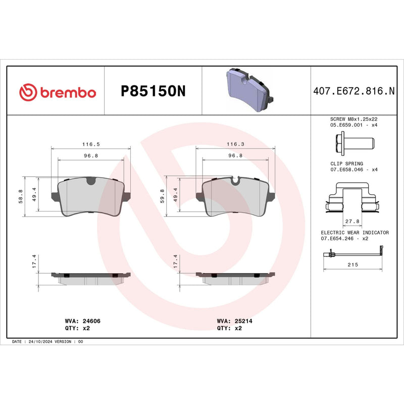 BREMBO CERAMIC Brake Pad Set P85150N