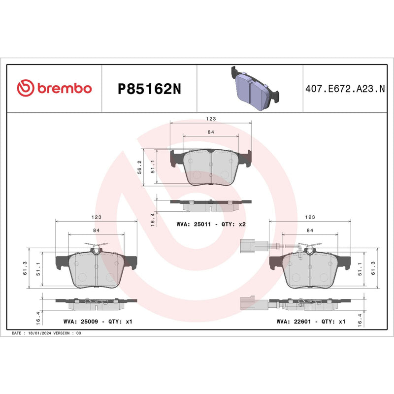 BREMBO Ceramic Rear Disc Brake Pad Set - P85162N