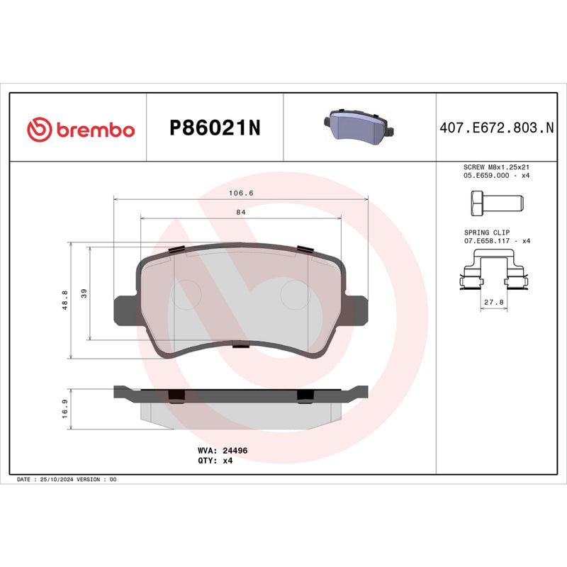 BREMBO CERAMIC Brake Pad Set P86021N