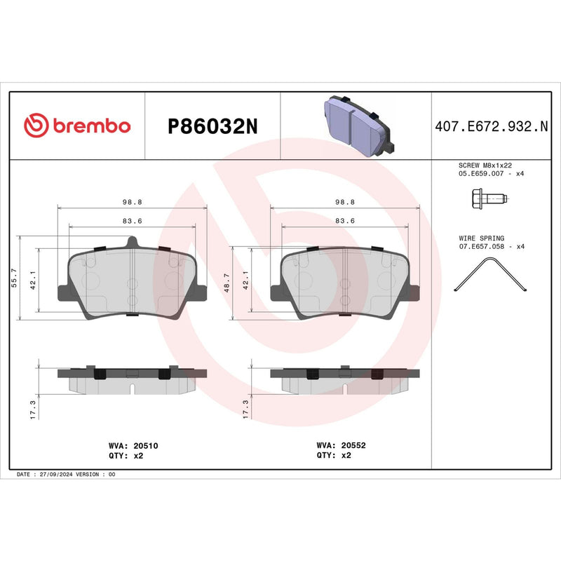 BREMBO CERAMIC Brake Pad Set P86032N