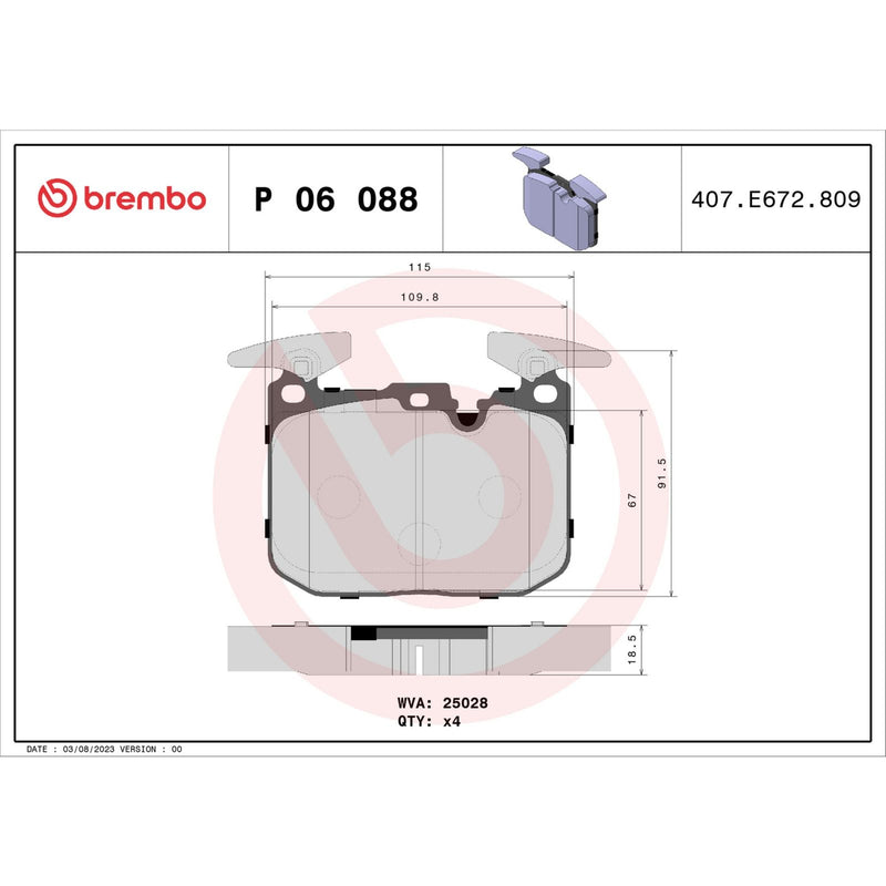 BREMBO Brake Pad Set P06088