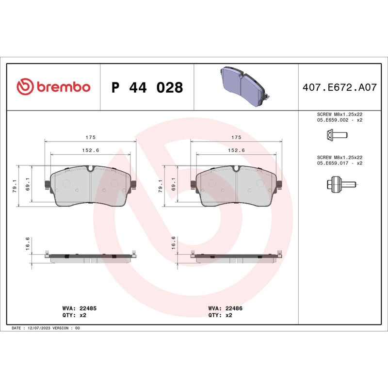 BREMBO Brake Pad Set P44028