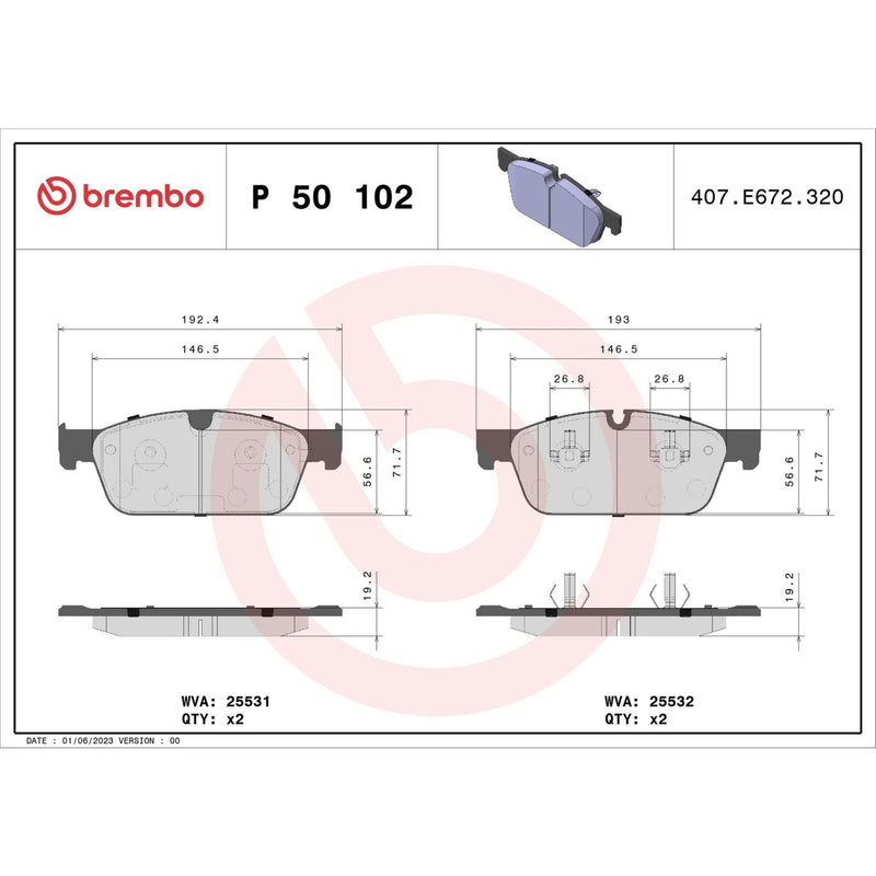BREMBO Brake Pad Set P50102