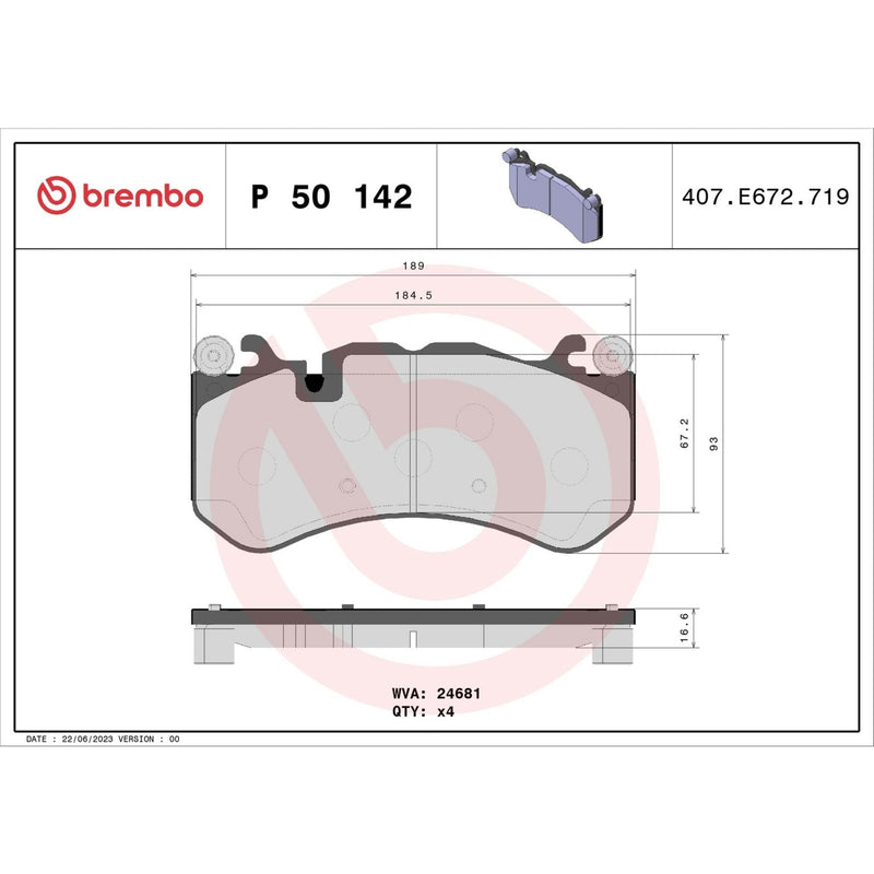 BREMBO Brake Pad Set P50142