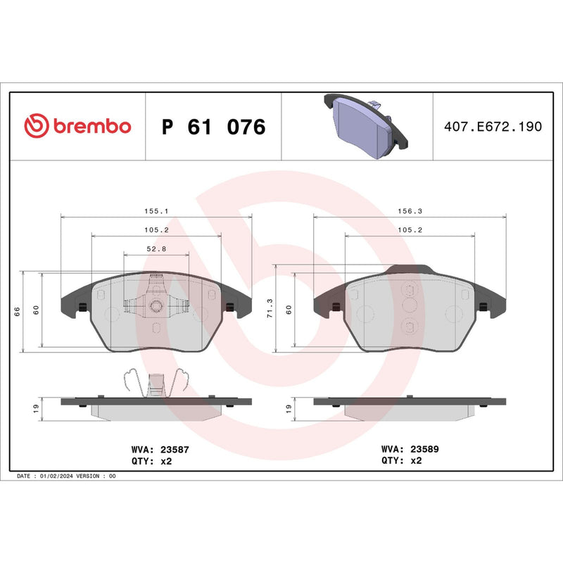 BREMBO Brake Pad Set P61076