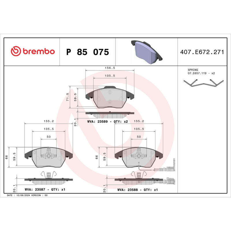 BREMBO Brake Pad Set P85075