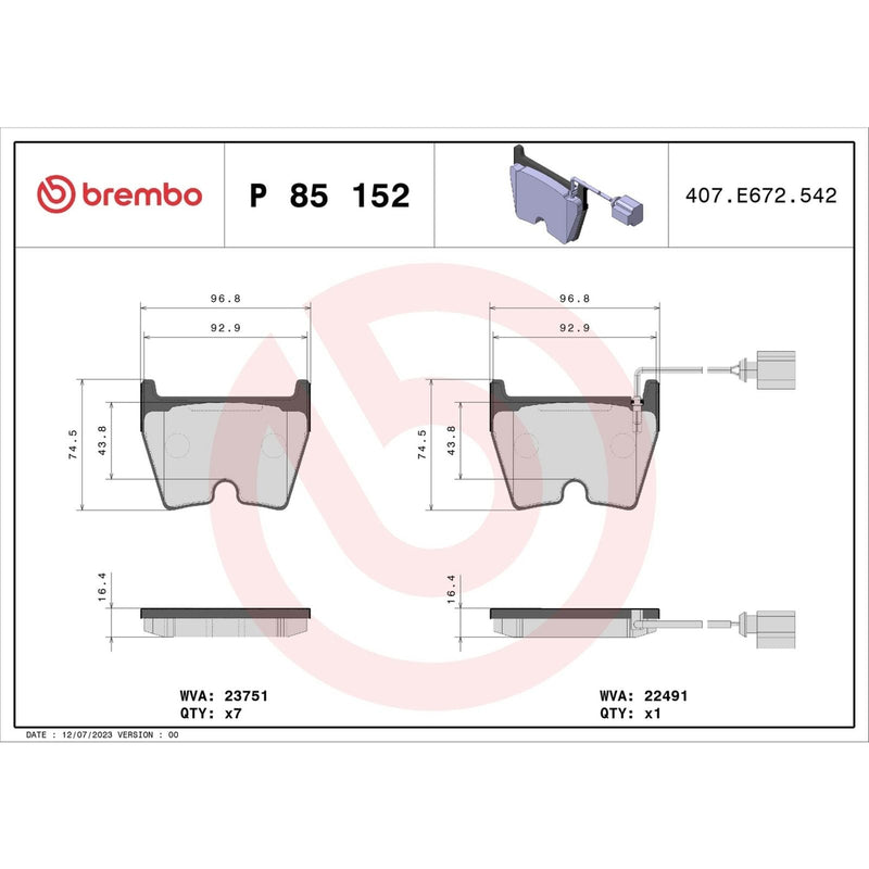 Brembo Brake Pad Set P85152