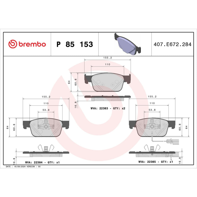 BREMBO Brake Pad Set P85153