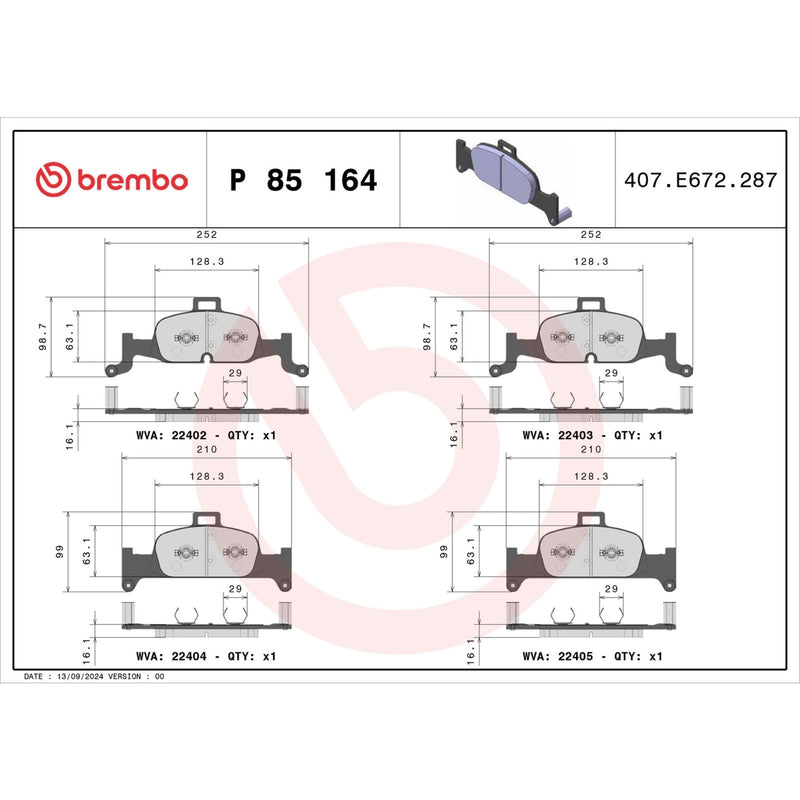 Brembo Brake Pad Set P85164