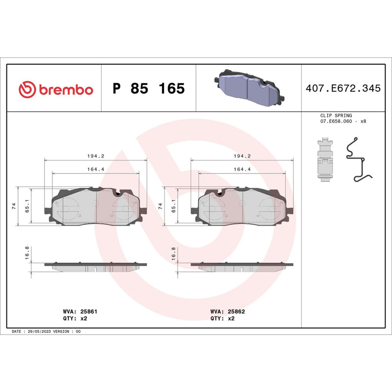BREMBO Brake Pad Set P85165