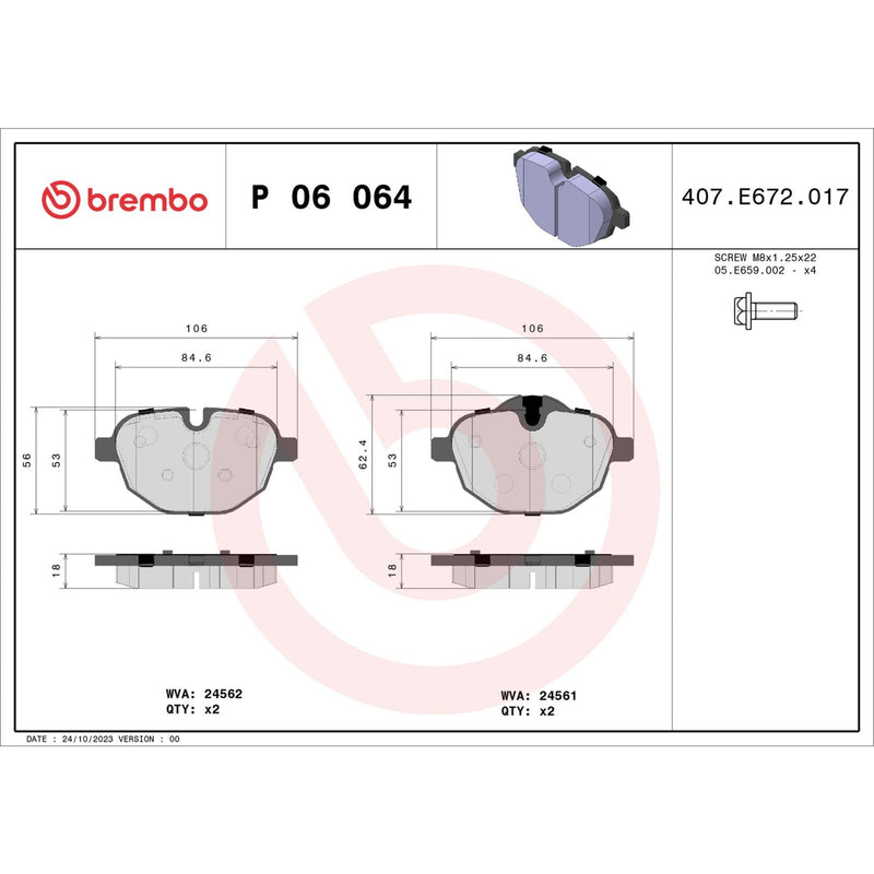BREMBO Brake Pad Set P06064