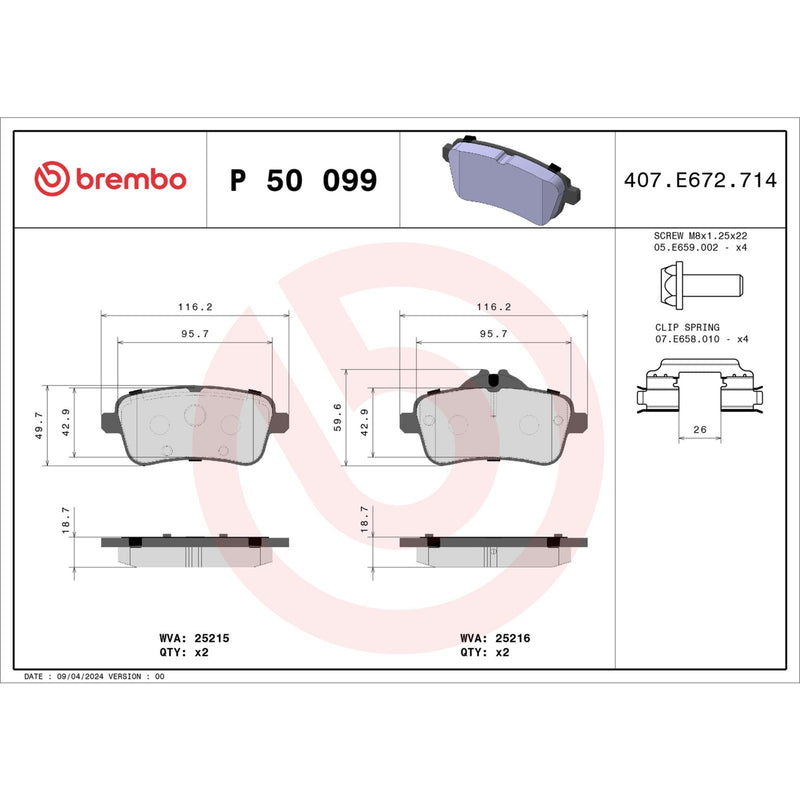 BREMBO Brake Pad Set P50099