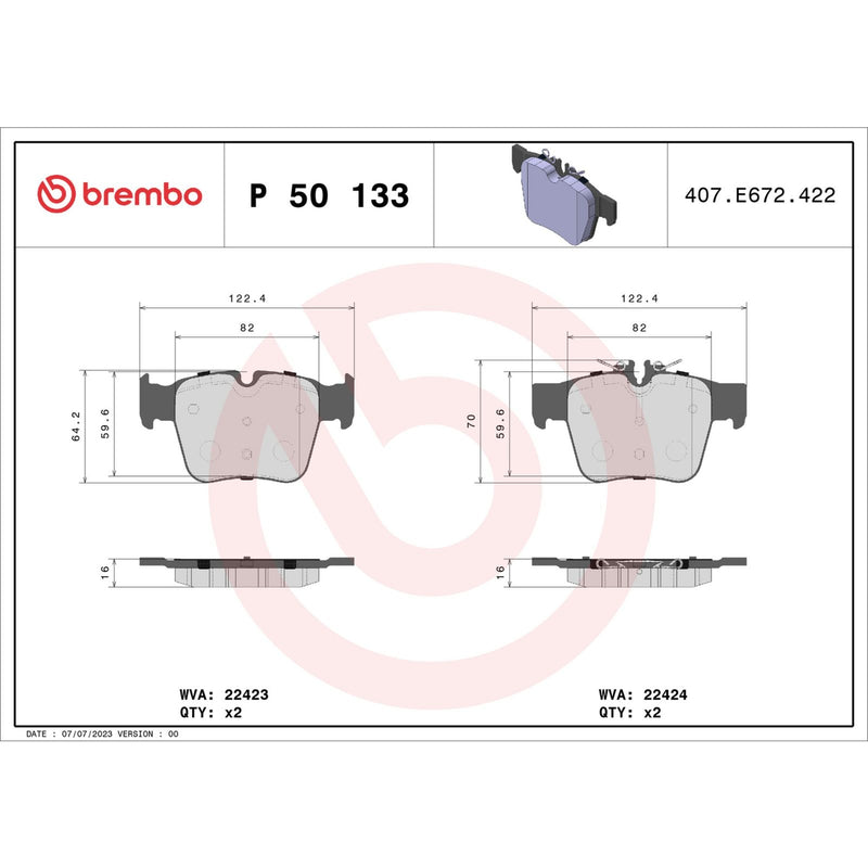BREMBO Brake Pad Set P50133
