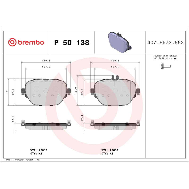 BREMBO Brake Pad Set P50138