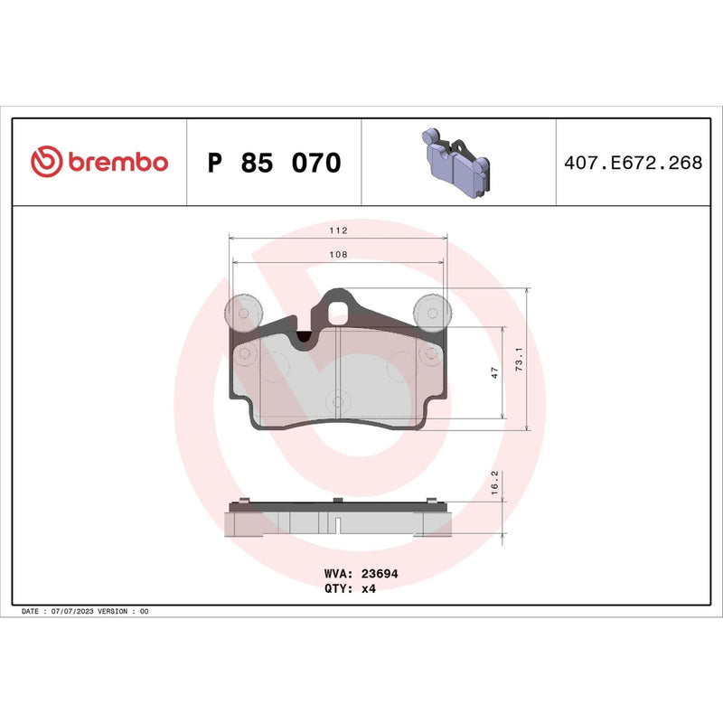Brembo Brake Pad Set P85070