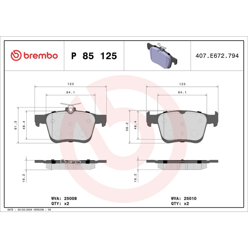 BREMBO Brake Pad Set P85125