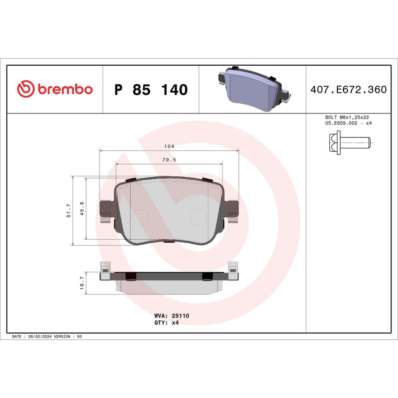 Brembo Brake Pad Set P85140