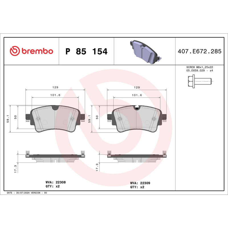 Brembo Brake Pad Set P85154