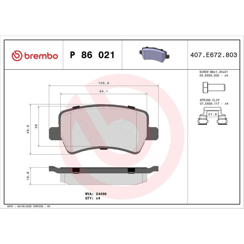 BREMBO Brake Pad Set P86021