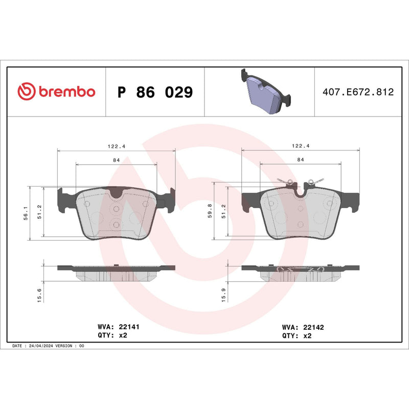 BREMBO Brake Pad Set P86029