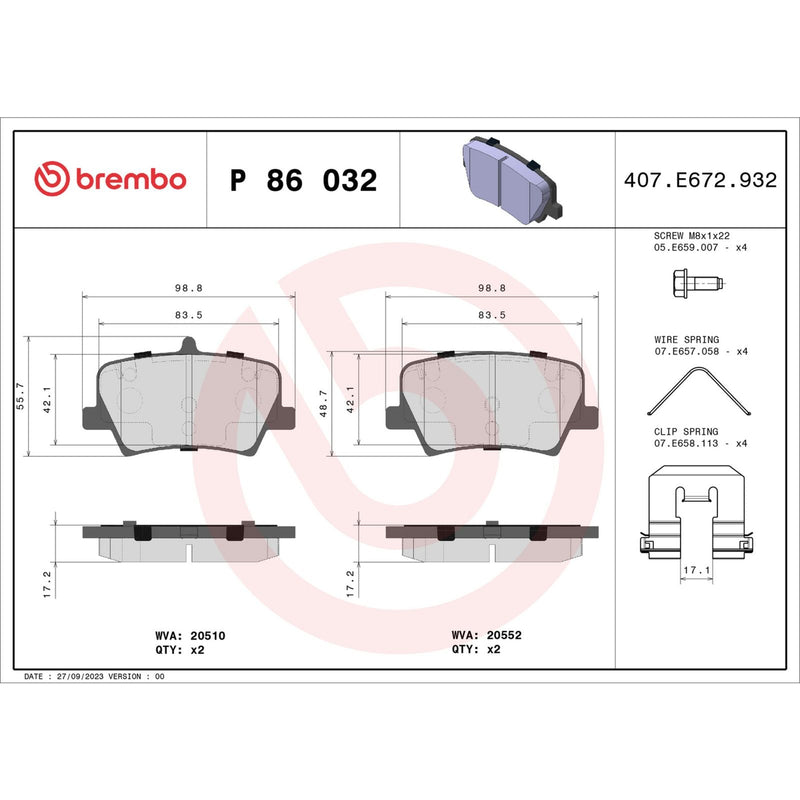 BREMBO Brake Pad Set P86032