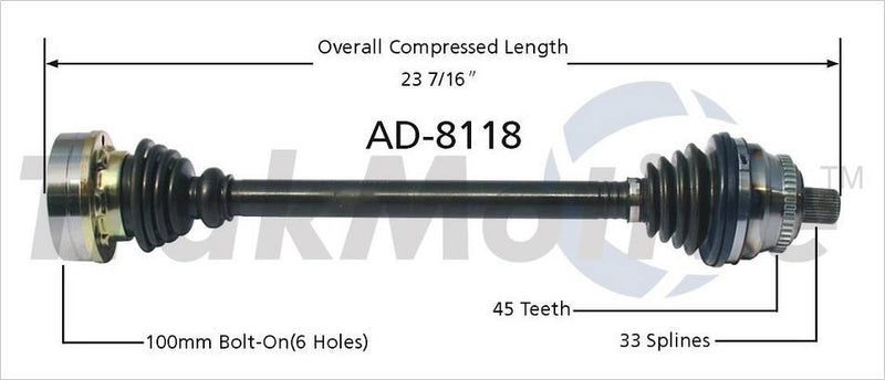 Audi CV Axle Shaft – Rear Passenger Side – Aftermarket AD8118