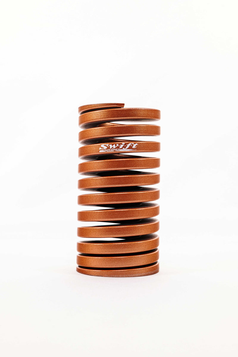 Bump Stop Spring - Flat Wire - Progressive - 3 in Free Length - 2.3 in OD - 400-800 lb/in Spring Rate - Steel - Copper Powder Coat - Each