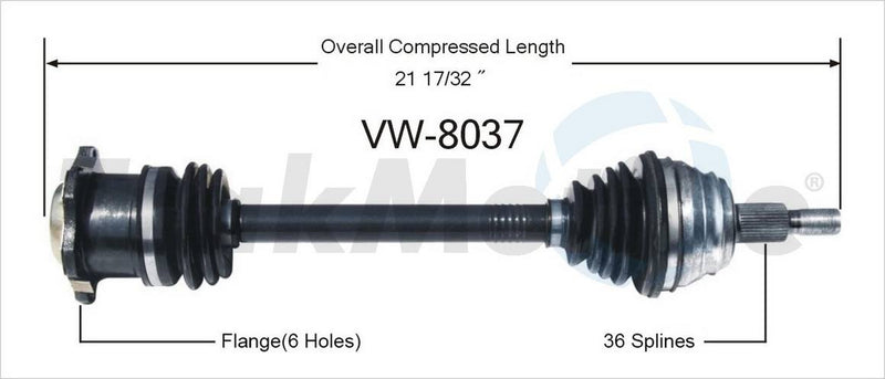 Audi VW CV Axle Shaft – Front Driver Side 1J0407453HX – Aftermarket VW8037