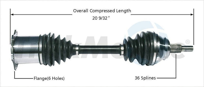 VW CV Axle Shaft – Front Driver Side 1J0407451SX – Aftermarket VW8051