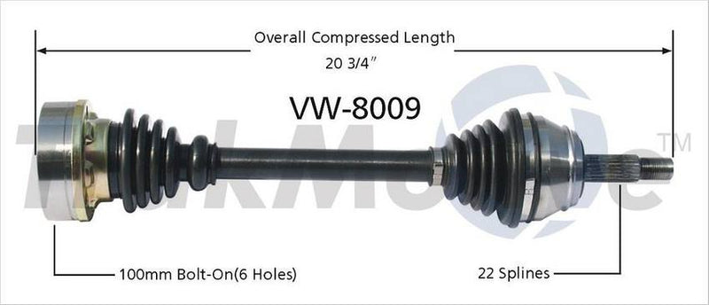 VW CV Axle Shaft – Front Driver Side – Aftermarket VW8009