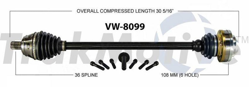 VW CV Axle Shaft – Front Passenger Side – Aftermarket VW8099