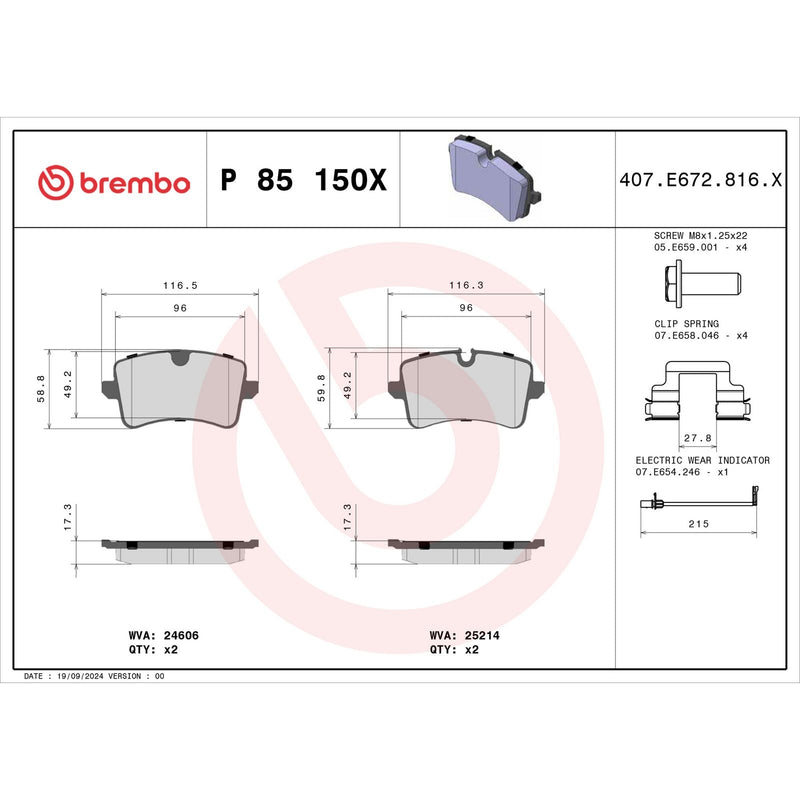 BREMBO XTRA Low-Met Rear Disc Brake Pad Set - P85150X