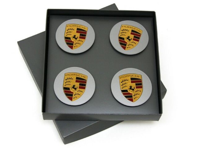 Genuine Porsche MACAN  SILVER Hub Cap Set Coloured Crest (Set of 4) - 000-044-607-09